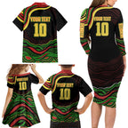 Personalized Penrith Panthers Rugby Mascot Family Matching Long Sleeve Bodycon Dress and Hawaiian Shirt Aboriginal Dot Art - Dreamtime Rugby Mascot