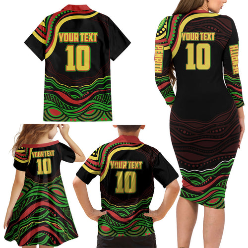 Personalized Penrith Panthers Rugby Mascot Family Matching Long Sleeve Bodycon Dress and Hawaiian Shirt Aboriginal Dot Art - Dreamtime Rugby Mascot