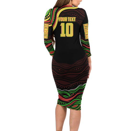 Personalized Penrith Panthers Rugby Mascot Family Matching Long Sleeve Bodycon Dress and Hawaiian Shirt Aboriginal Dot Art - Dreamtime Rugby Mascot