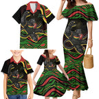 Personalized Penrith Panthers Rugby Mascot Family Matching Mermaid Dress and Hawaiian Shirt Aboriginal Dot Art - Dreamtime Rugby Mascot