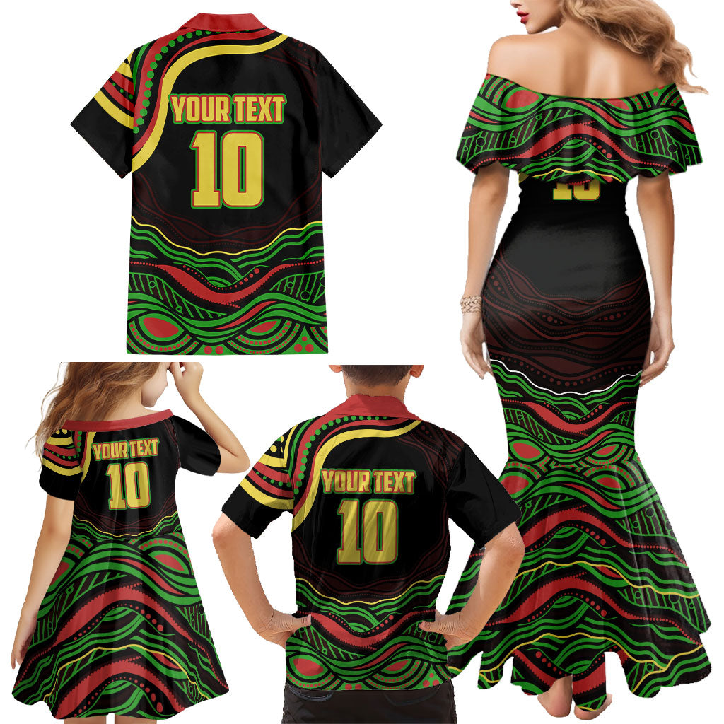 Personalized Penrith Panthers Rugby Mascot Family Matching Mermaid Dress and Hawaiian Shirt Aboriginal Dot Art - Dreamtime Rugby Mascot