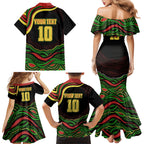 Personalized Penrith Panthers Rugby Mascot Family Matching Mermaid Dress and Hawaiian Shirt Aboriginal Dot Art - Dreamtime Rugby Mascot