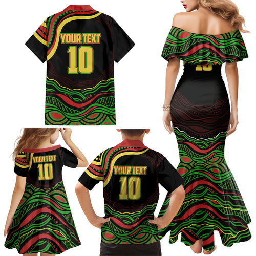 Personalized Penrith Panthers Rugby Mascot Family Matching Mermaid Dress and Hawaiian Shirt Aboriginal Dot Art - Dreamtime Rugby Mascot