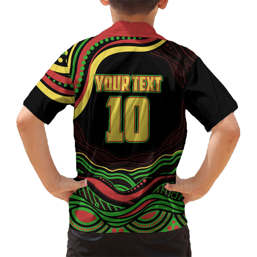 Personalized Penrith Panthers Rugby Mascot Family Matching Off Shoulder Maxi Dress and Hawaiian Shirt Aboriginal Dot Art - Dreamtime Rugby Mascot