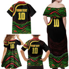 Personalized Penrith Panthers Rugby Mascot Family Matching Off Shoulder Maxi Dress and Hawaiian Shirt Aboriginal Dot Art - Dreamtime Rugby Mascot