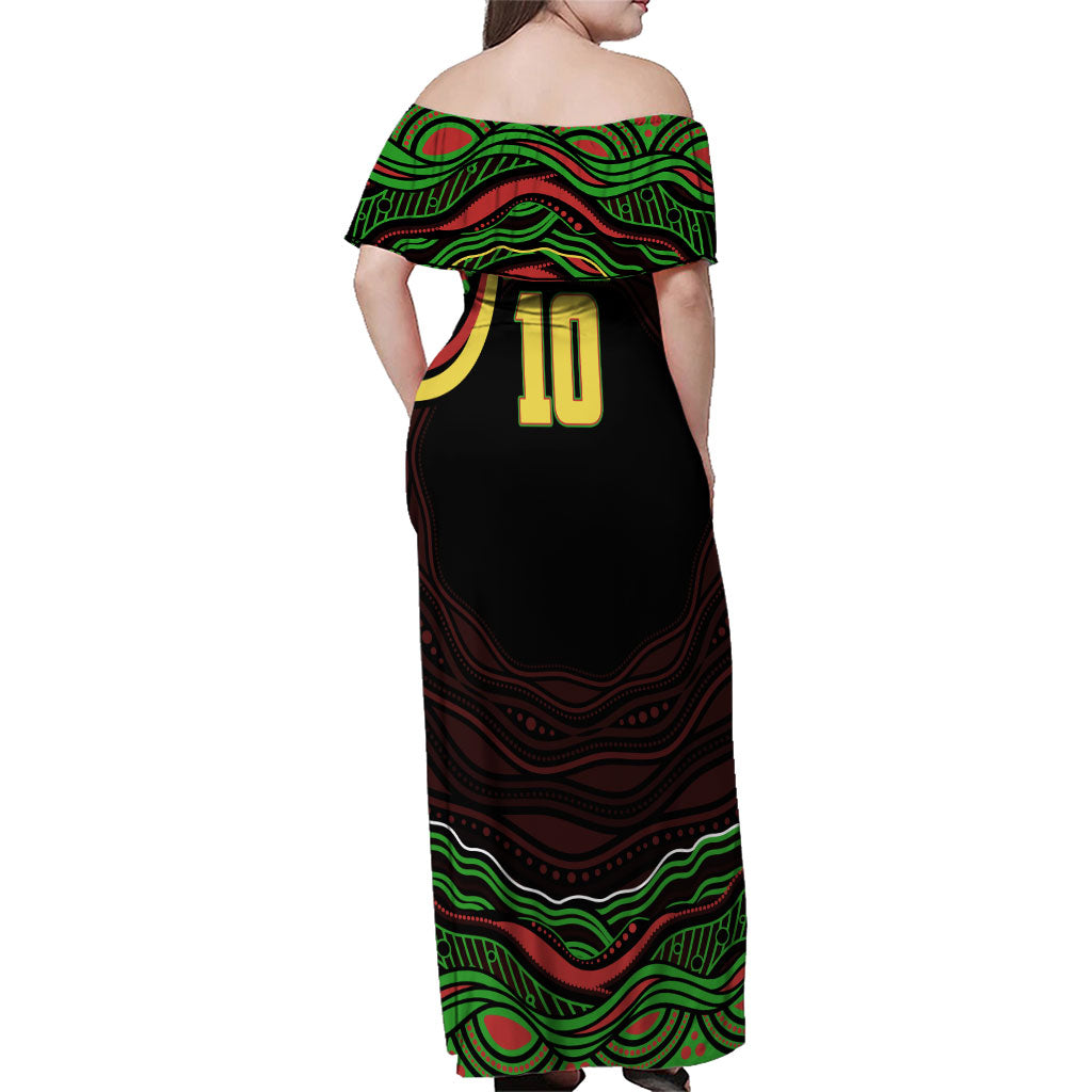 Personalized Penrith Panthers Rugby Mascot Family Matching Off Shoulder Maxi Dress and Hawaiian Shirt Aboriginal Dot Art - Dreamtime Rugby Mascot