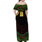 Personalized Penrith Panthers Rugby Mascot Family Matching Off Shoulder Maxi Dress and Hawaiian Shirt Aboriginal Dot Art - Dreamtime Rugby Mascot