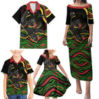 Personalized Penrith Panthers Rugby Mascot Family Matching Puletasi and Hawaiian Shirt Aboriginal Dot Art - Dreamtime Rugby Mascot