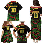Personalized Penrith Panthers Rugby Mascot Family Matching Puletasi and Hawaiian Shirt Aboriginal Dot Art - Dreamtime Rugby Mascot