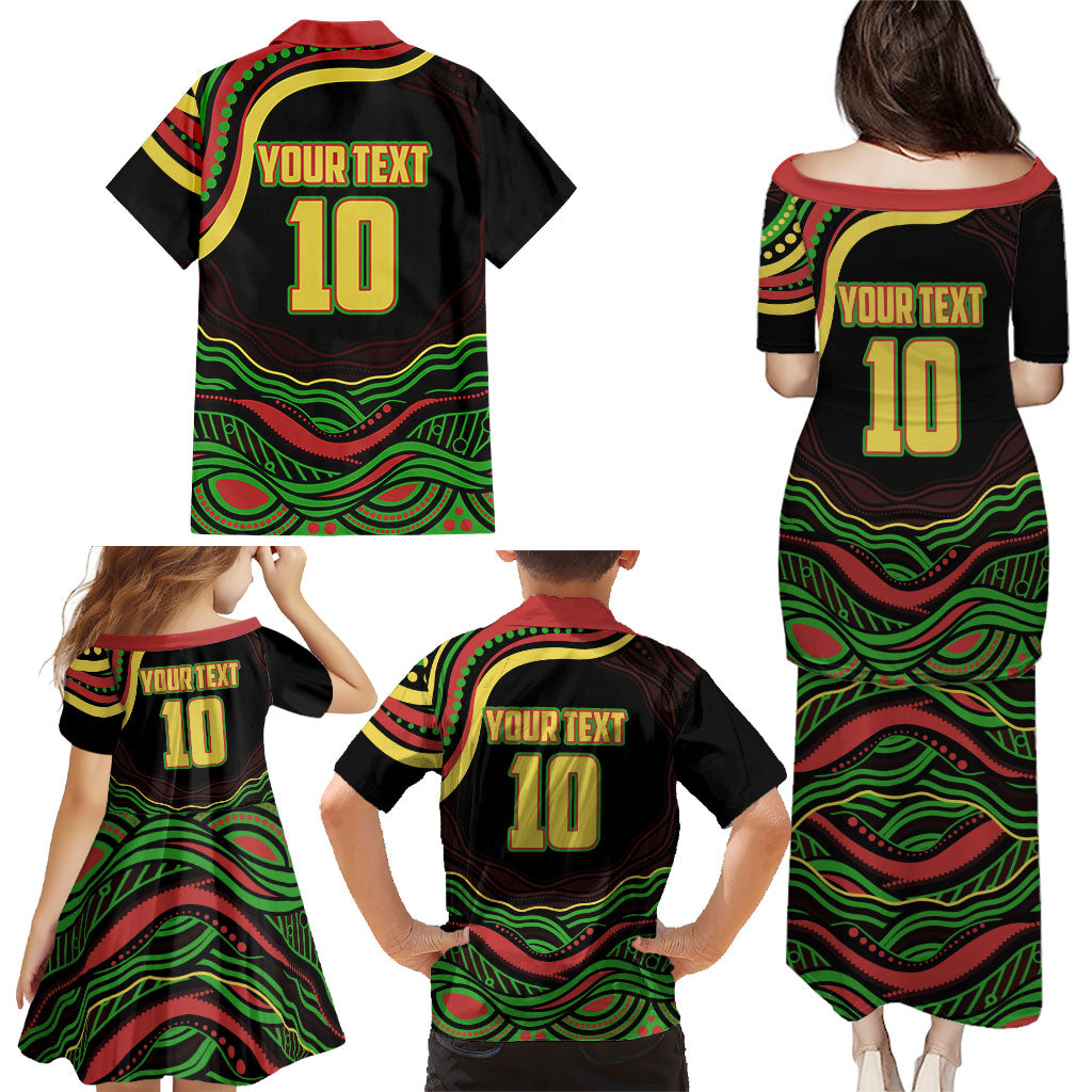 Personalized Penrith Panthers Rugby Mascot Family Matching Puletasi and Hawaiian Shirt Aboriginal Dot Art - Dreamtime Rugby Mascot