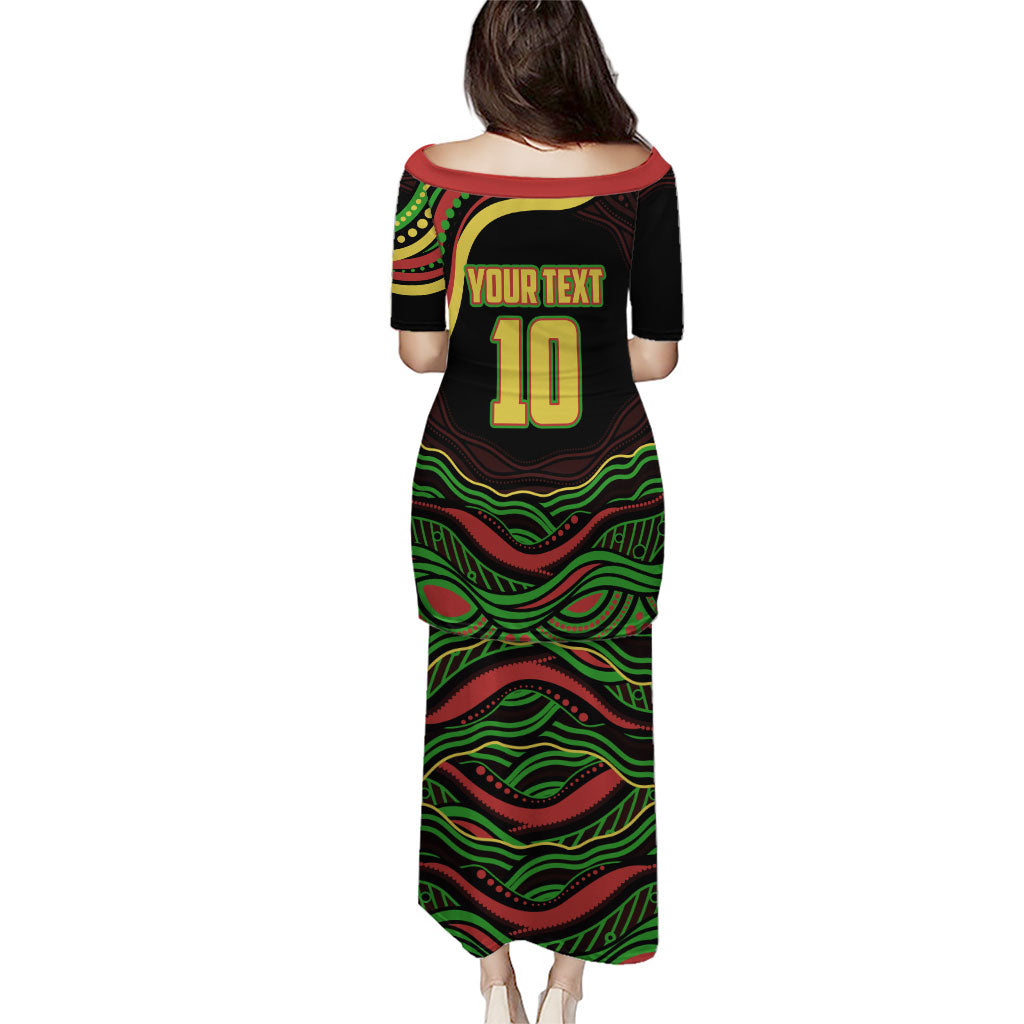 Personalized Penrith Panthers Rugby Mascot Family Matching Puletasi and Hawaiian Shirt Aboriginal Dot Art - Dreamtime Rugby Mascot