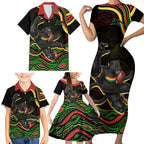 Personalized Penrith Panthers Rugby Mascot Family Matching Short Sleeve Bodycon Dress and Hawaiian Shirt Aboriginal Dot Art - Dreamtime Rugby Mascot