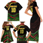 Personalized Penrith Panthers Rugby Mascot Family Matching Short Sleeve Bodycon Dress and Hawaiian Shirt Aboriginal Dot Art - Dreamtime Rugby Mascot