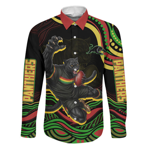 Personalized Penrith Panthers Rugby Mascot Family Matching Short Sleeve Bodycon Dress and Hawaiian Shirt Aboriginal Dot Art - Dreamtime Rugby Mascot