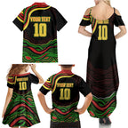 Personalized Penrith Panthers Rugby Mascot Family Matching Summer Maxi Dress and Hawaiian Shirt Aboriginal Dot Art - Dreamtime Rugby Mascot