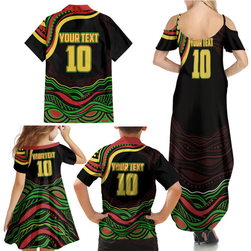 Personalized Penrith Panthers Rugby Mascot Family Matching Summer Maxi Dress and Hawaiian Shirt Aboriginal Dot Art - Dreamtime Rugby Mascot