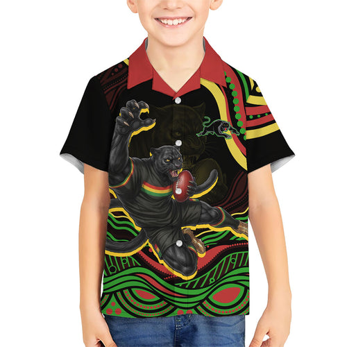 Personalized Penrith Panthers Rugby Mascot Family Matching Summer Maxi Dress and Hawaiian Shirt Aboriginal Dot Art - Dreamtime Rugby Mascot
