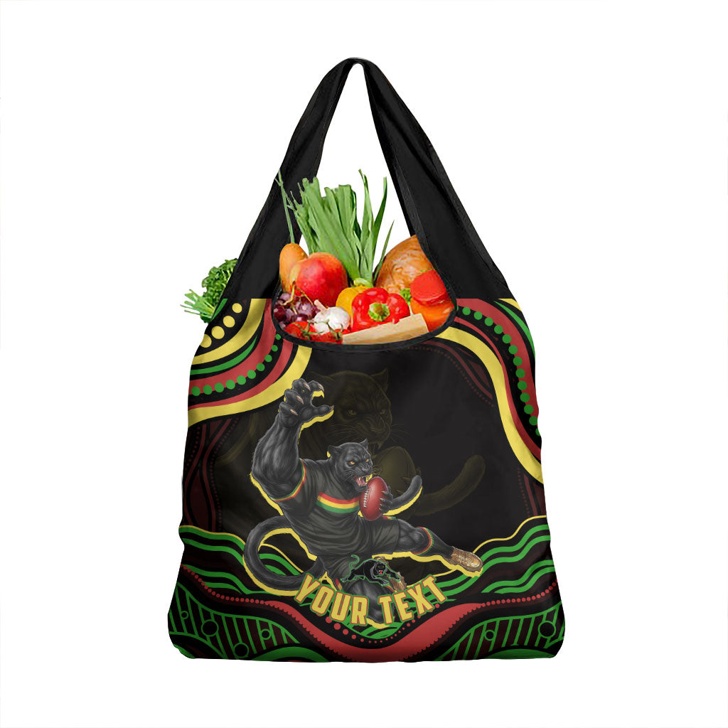 Personalized Penrith Panthers Rugby Mascot Grocery Bag Aboriginal Dot Art - Dreamtime Rugby Mascot