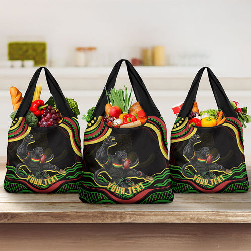 Personalized Penrith Panthers Rugby Mascot Grocery Bag Aboriginal Dot Art - Dreamtime Rugby Mascot