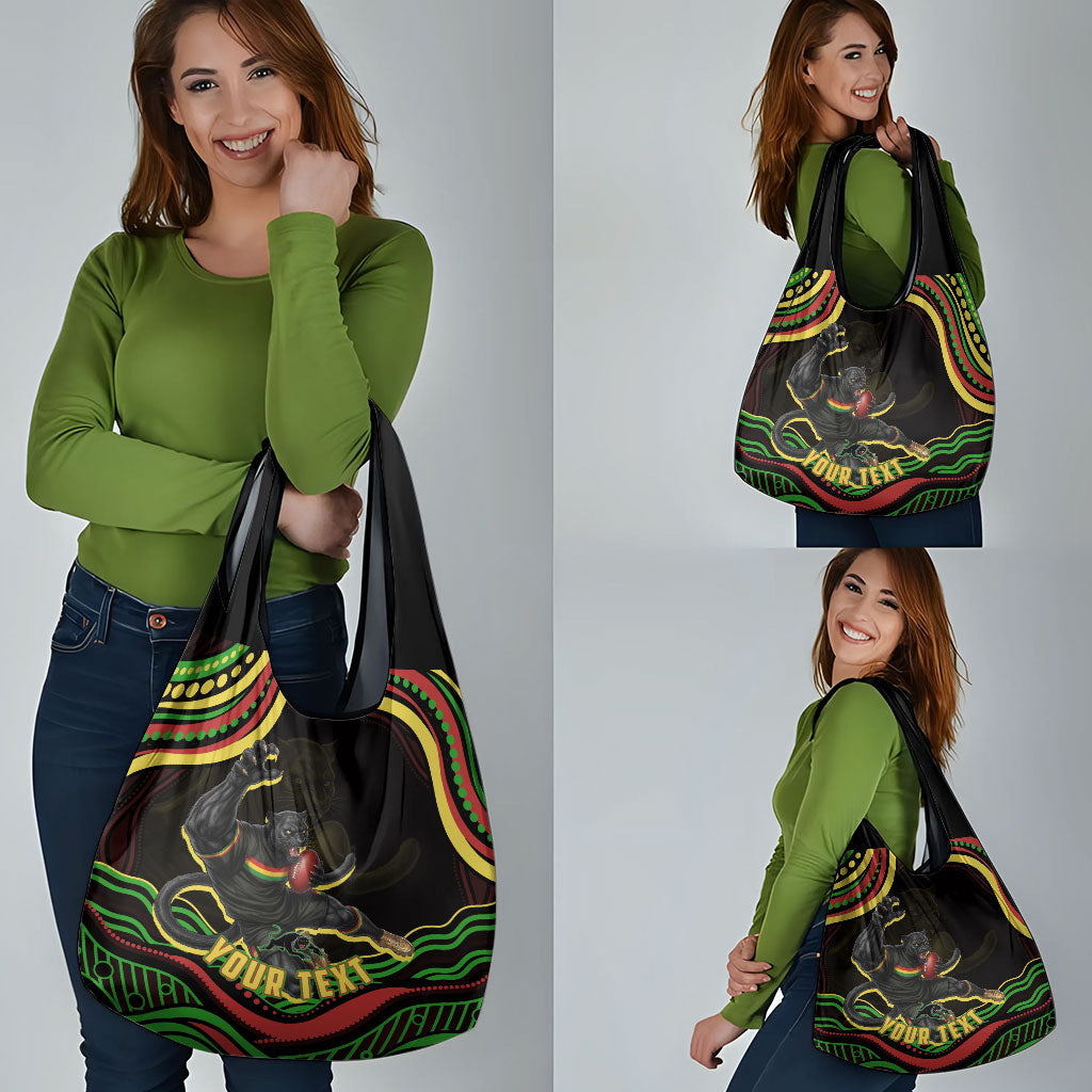 Personalized Penrith Panthers Rugby Mascot Grocery Bag Aboriginal Dot Art - Dreamtime Rugby Mascot