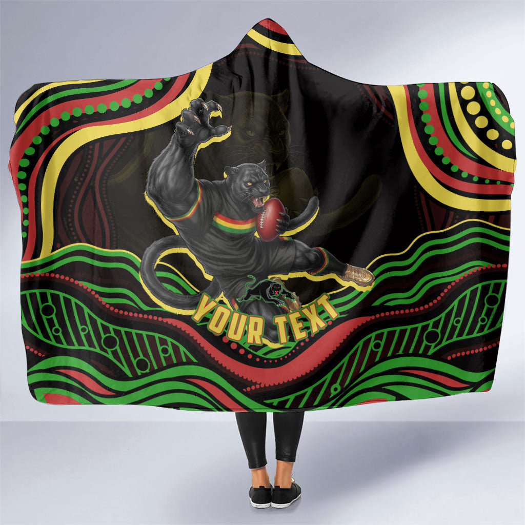 Personalized Penrith Panthers Rugby Mascot Hooded Blanket Aboriginal Dot Art - Dreamtime Rugby Mascot