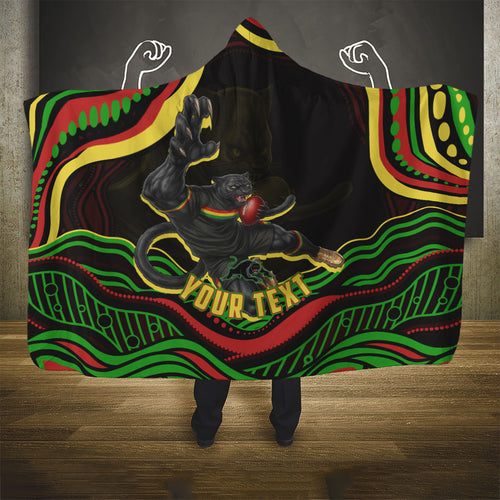 Personalized Penrith Panthers Rugby Mascot Hooded Blanket Aboriginal Dot Art - Dreamtime Rugby Mascot