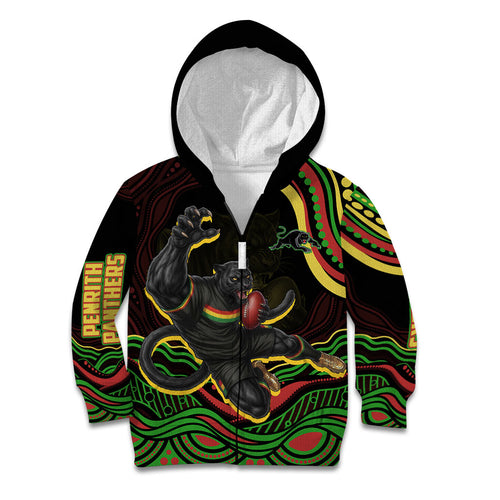 Personalized Penrith Panthers Rugby Mascot Kid Hoodie Aboriginal Dot Art - Dreamtime Rugby Mascot