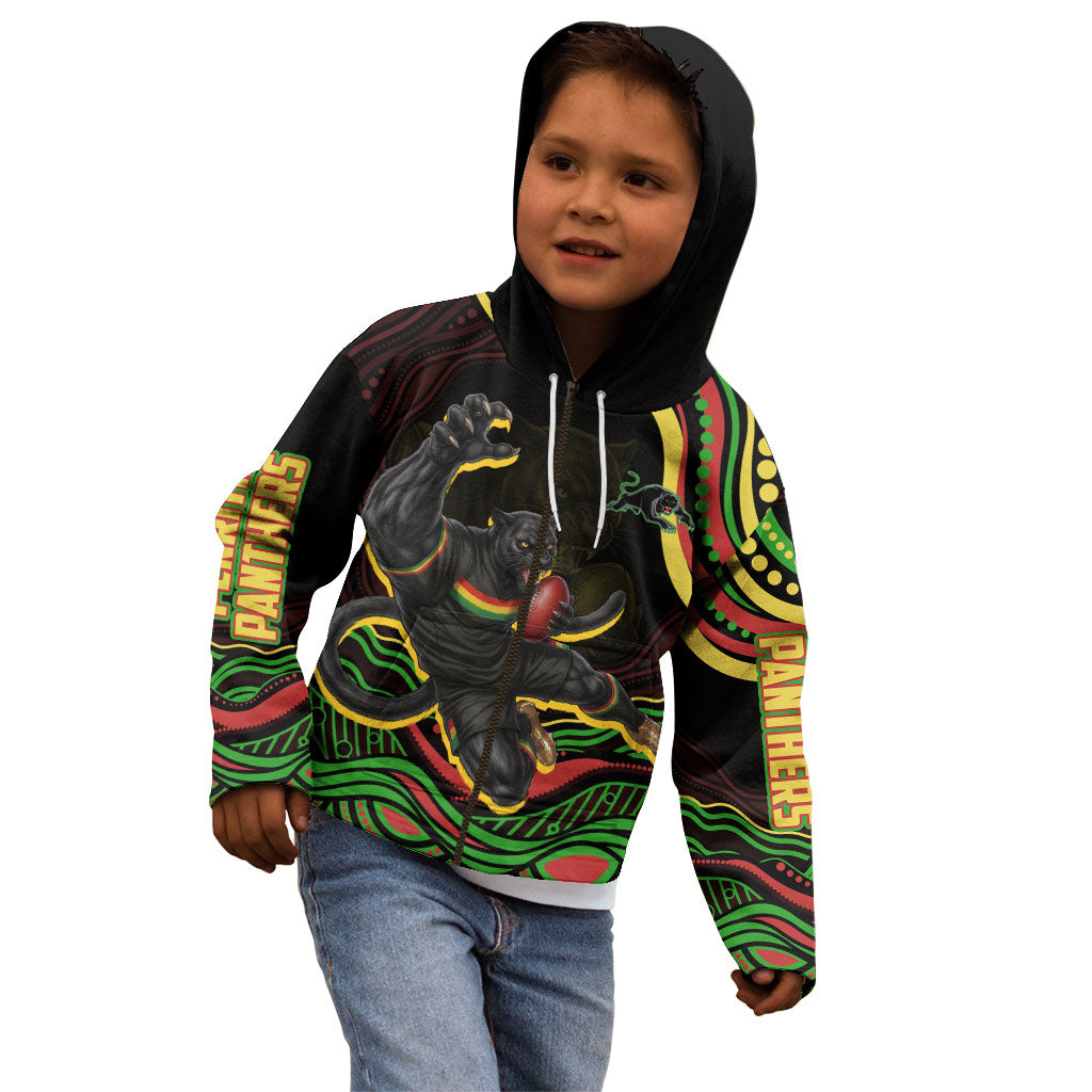 Personalized Penrith Panthers Rugby Mascot Kid Hoodie Aboriginal Dot Art - Dreamtime Rugby Mascot