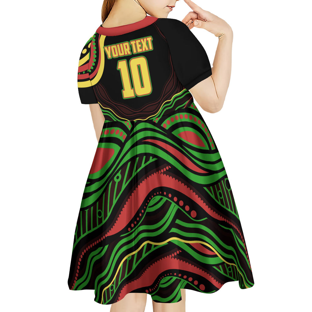 Personalized Penrith Panthers Rugby Mascot Kid Short Sleeve Dress Aboriginal Dot Art - Dreamtime Rugby Mascot