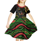 Personalized Penrith Panthers Rugby Mascot Kid Short Sleeve Dress Aboriginal Dot Art - Dreamtime Rugby Mascot
