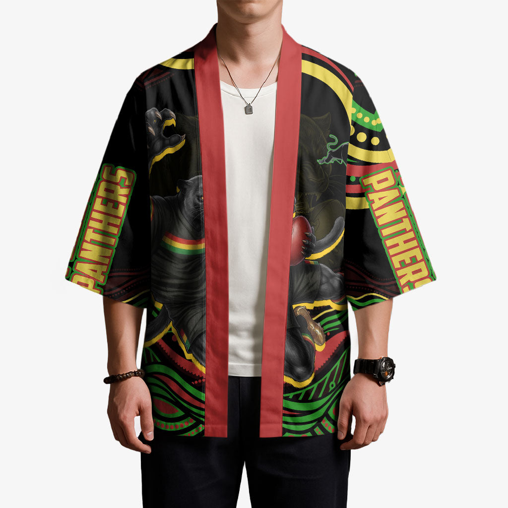 Personalized Penrith Panthers Rugby Mascot Kimono Aboriginal Dot Art - Dreamtime Rugby Mascot