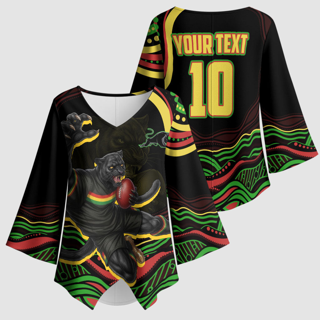 Personalized Penrith Panthers Rugby Mascot Kimono Sleeve Blouse Aboriginal Dot Art - Dreamtime Rugby Mascot