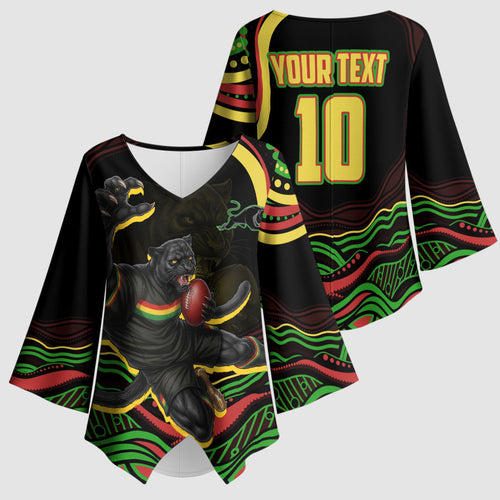Personalized Penrith Panthers Rugby Mascot Kimono Sleeve Blouse Aboriginal Dot Art - Dreamtime Rugby Mascot