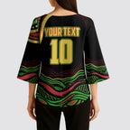 Personalized Penrith Panthers Rugby Mascot Kimono Sleeve Blouse Aboriginal Dot Art - Dreamtime Rugby Mascot