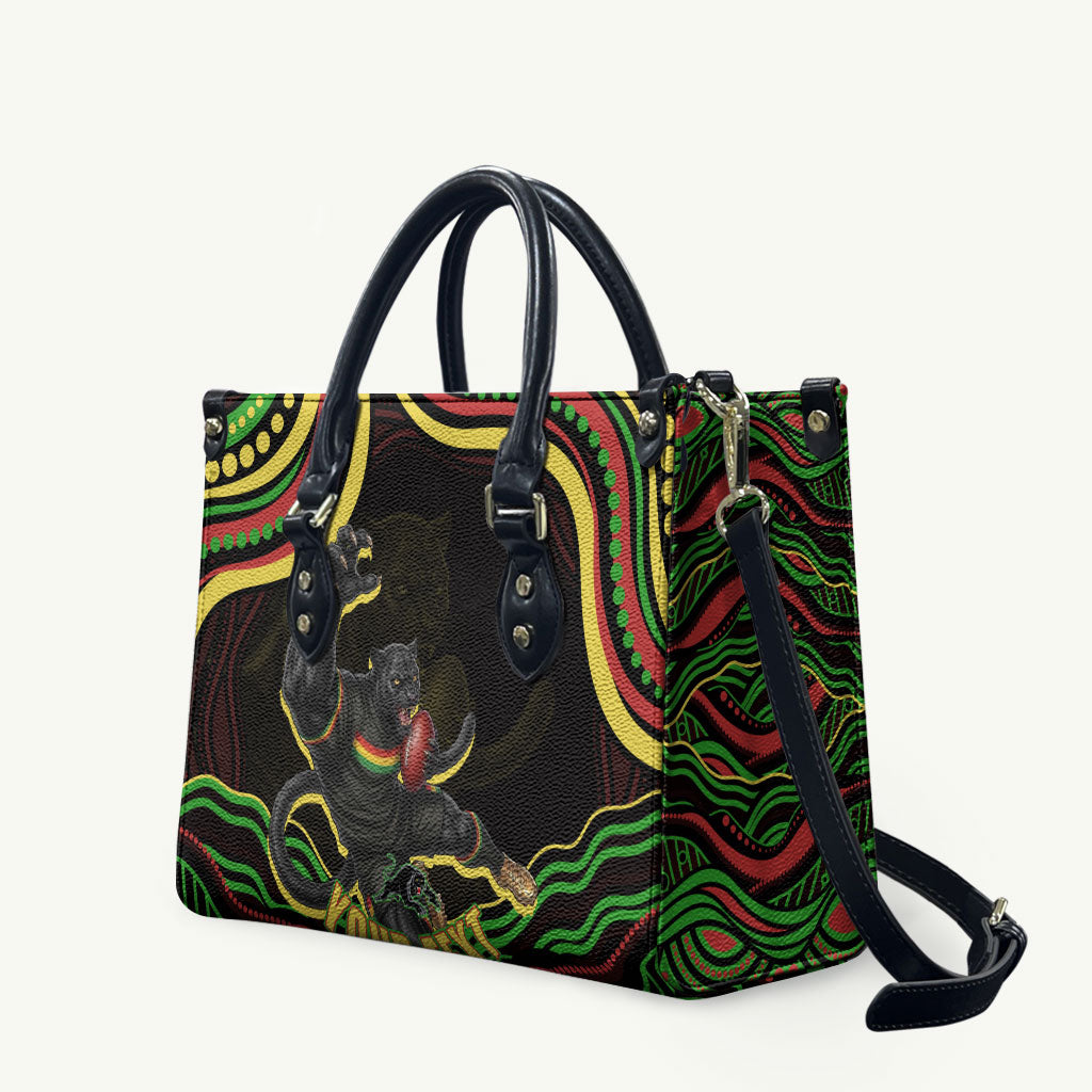 Personalized Penrith Panthers Rugby Mascot Leather Bag Aboriginal Dot Art - Dreamtime Rugby Mascot