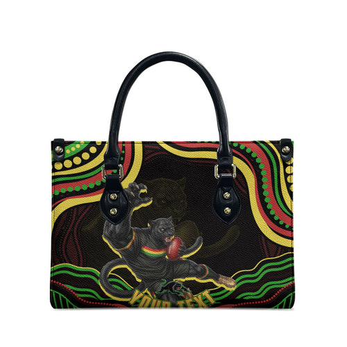 Personalized Penrith Panthers Rugby Mascot Leather Bag Aboriginal Dot Art - Dreamtime Rugby Mascot