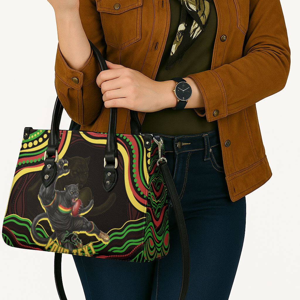 Personalized Penrith Panthers Rugby Mascot Leather Bag Aboriginal Dot Art - Dreamtime Rugby Mascot