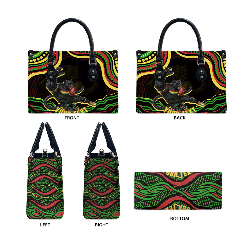 Personalized Penrith Panthers Rugby Mascot Leather Bag Aboriginal Dot Art - Dreamtime Rugby Mascot
