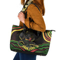Personalized Penrith Panthers Rugby Mascot Leather Tote Bag Aboriginal Dot Art - Dreamtime Rugby Mascot