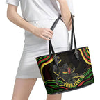 Personalized Penrith Panthers Rugby Mascot Leather Tote Bag Aboriginal Dot Art - Dreamtime Rugby Mascot