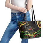 Personalized Penrith Panthers Rugby Mascot Leather Tote Bag Aboriginal Dot Art - Dreamtime Rugby Mascot