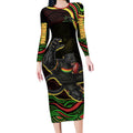 Personalized Penrith Panthers Rugby Mascot Long Sleeve Bodycon Dress Aboriginal Dot Art - Dreamtime Rugby Mascot