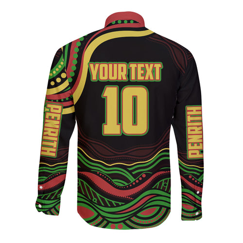 Personalized Penrith Panthers Rugby Mascot Long Sleeve Button Shirt Aboriginal Dot Art - Dreamtime Rugby Mascot
