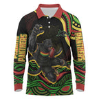 Personalized Penrith Panthers Rugby Mascot Long Sleeve Polo Shirt Aboriginal Dot Art - Dreamtime Rugby Mascot