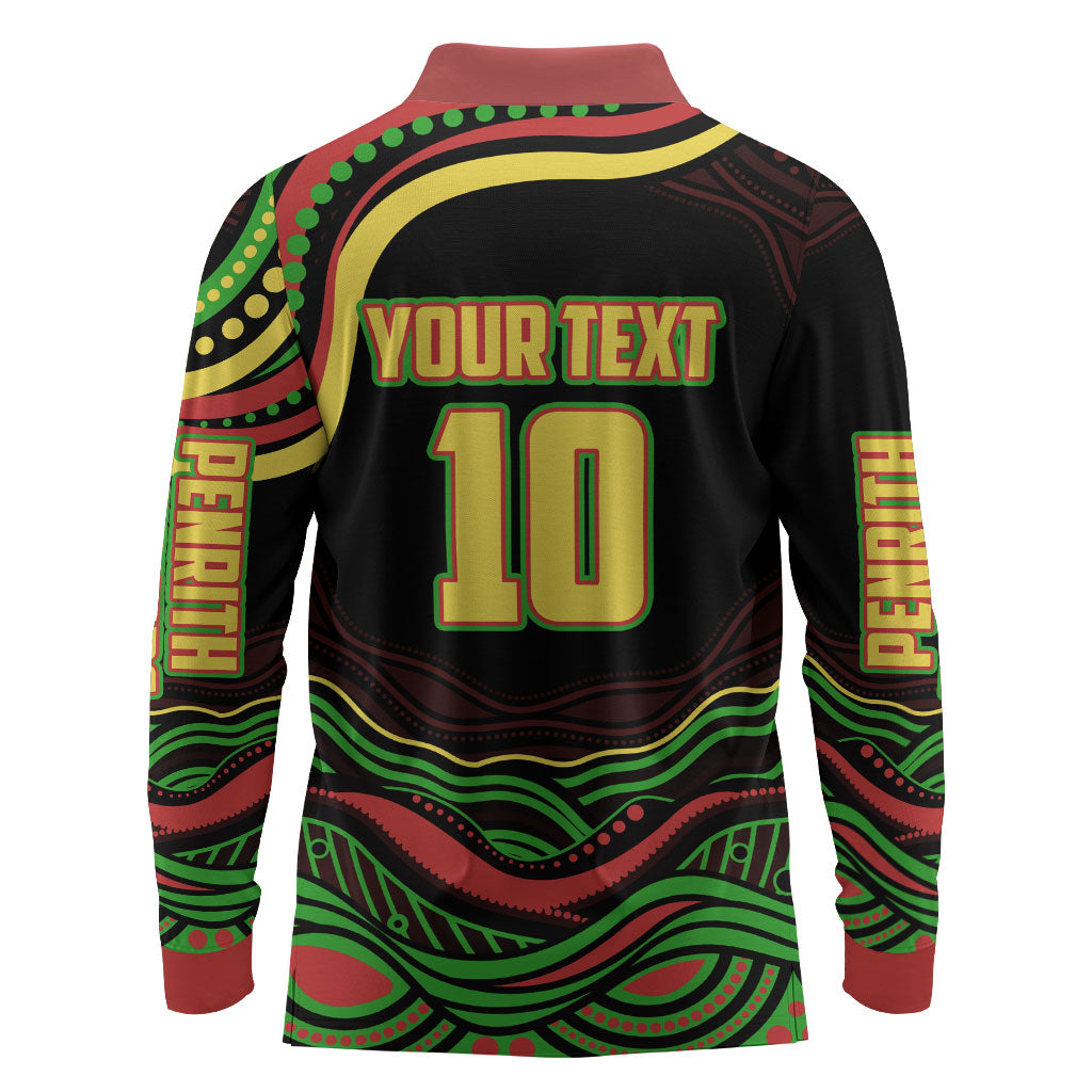 Personalized Penrith Panthers Rugby Mascot Long Sleeve Polo Shirt Aboriginal Dot Art - Dreamtime Rugby Mascot