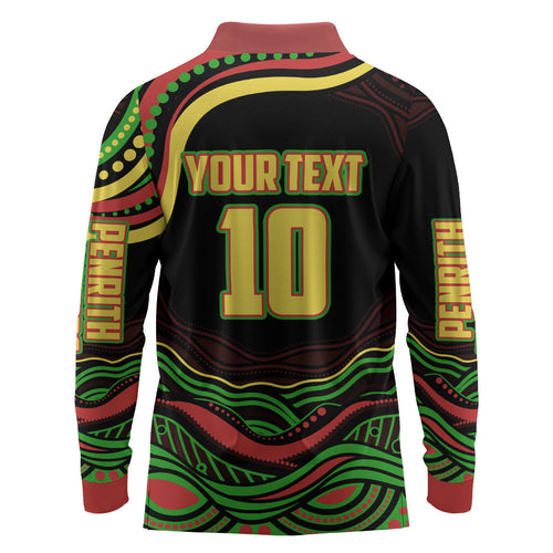 Personalized Penrith Panthers Rugby Mascot Long Sleeve Polo Shirt Aboriginal Dot Art - Dreamtime Rugby Mascot