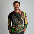 Personalized Penrith Panthers Rugby Mascot Long Sleeve Polo Shirt Aboriginal Dot Art - Dreamtime Rugby Mascot