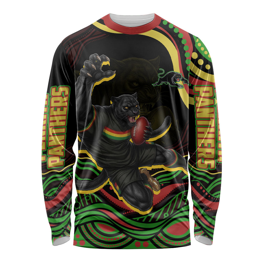 Personalized Penrith Panthers Rugby Mascot Long Sleeve Shirt Aboriginal Dot Art - Dreamtime Rugby Mascot