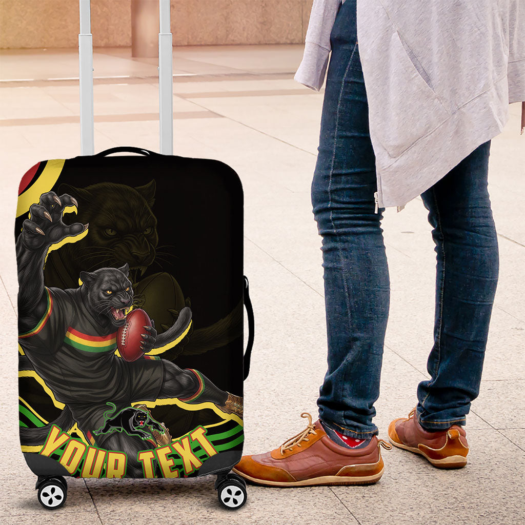 Personalized Penrith Panthers Rugby Mascot Luggage Cover Aboriginal Dot Art - Dreamtime Rugby Mascot