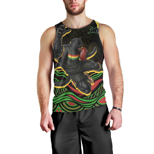 Personalized Penrith Panthers Rugby Mascot Men Tank Top Aboriginal Dot Art - Dreamtime Rugby Mascot